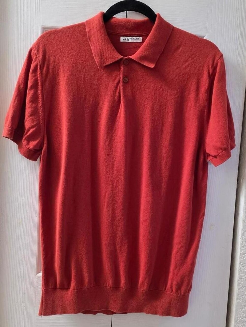 Zara Men's Coral-Red Short Sleeve Polo